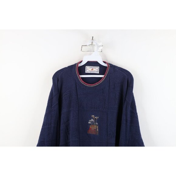 Vintage 90s Streetwear Mens 2XL Golf All Over Print Cotton Knit Sweater USA - Picture 2 of 14